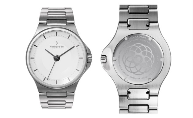Front view and back view of the Nordgreen Guardian watch