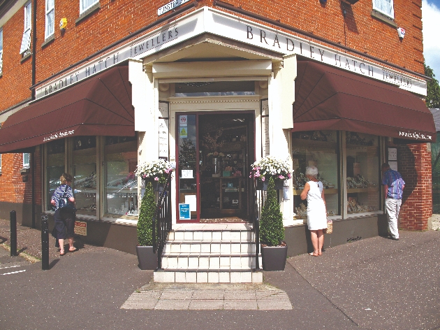 red brick corner front of jewellery shop
