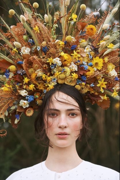 rustic flower crown in browns yellows and natural tones