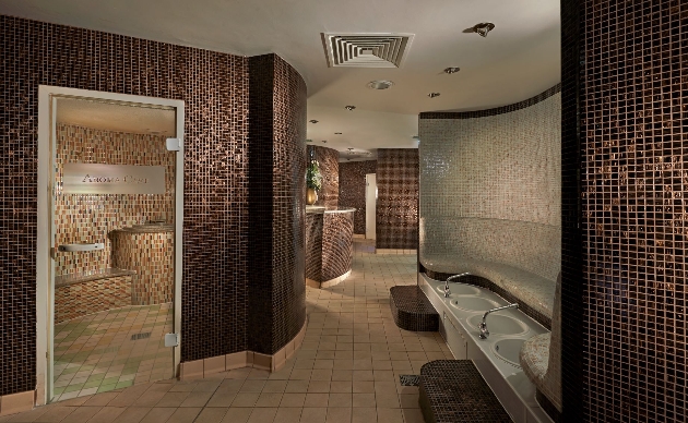 spa with fires and ice rooms and sinks
