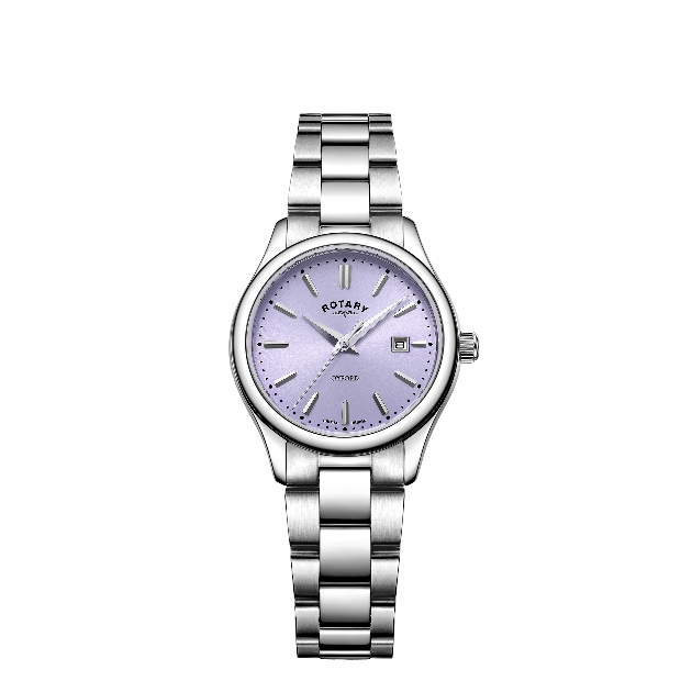 Silver watch with purple face