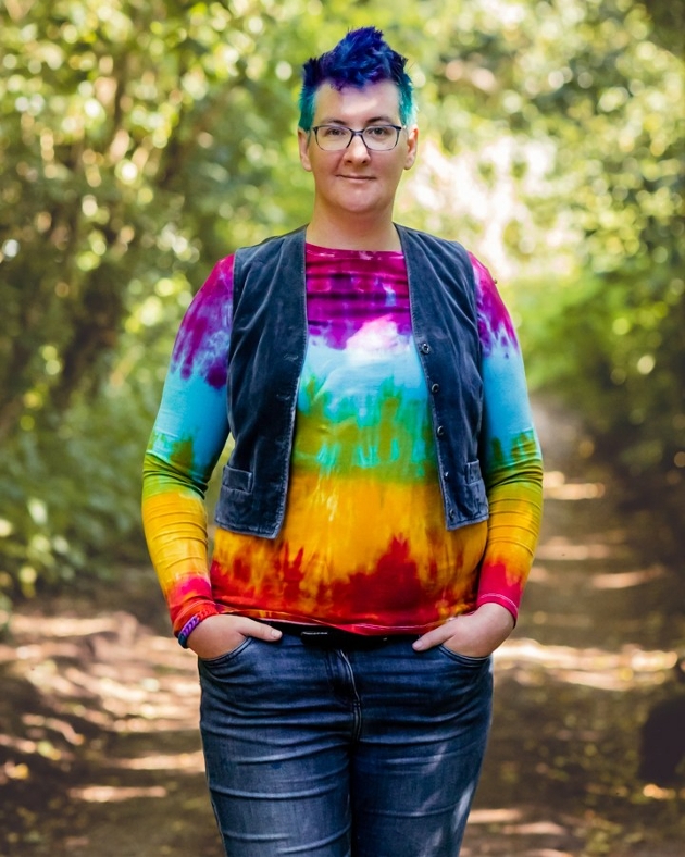 Pride & Seek's owner Kerry wearing colourful clothes