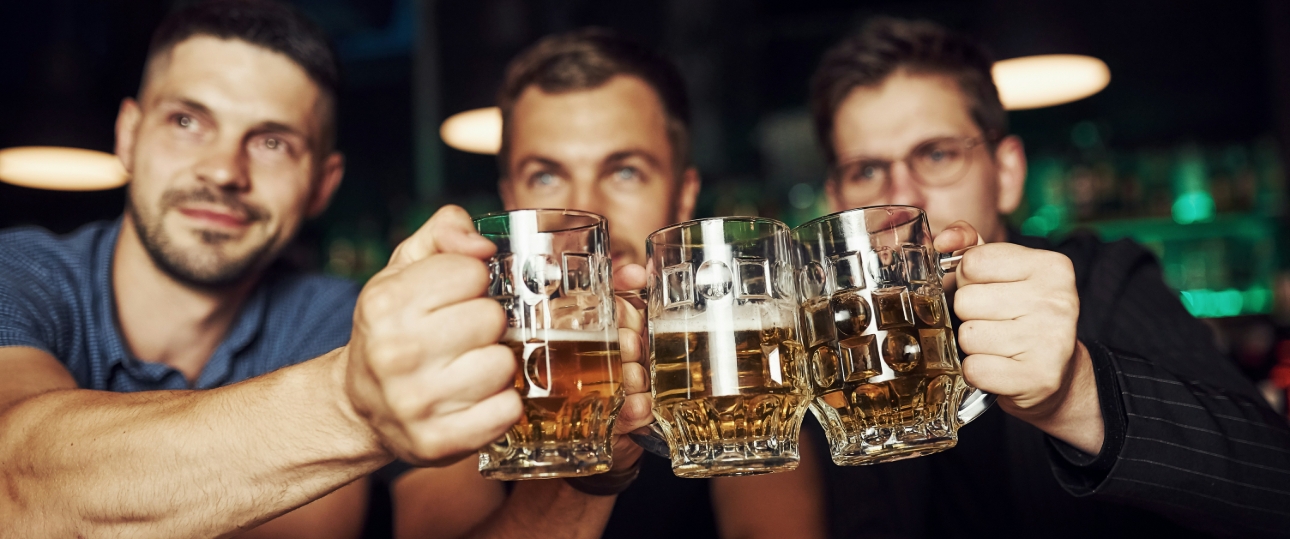 three men with beer
