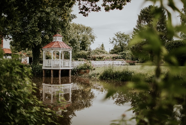 A gazebo over a lake