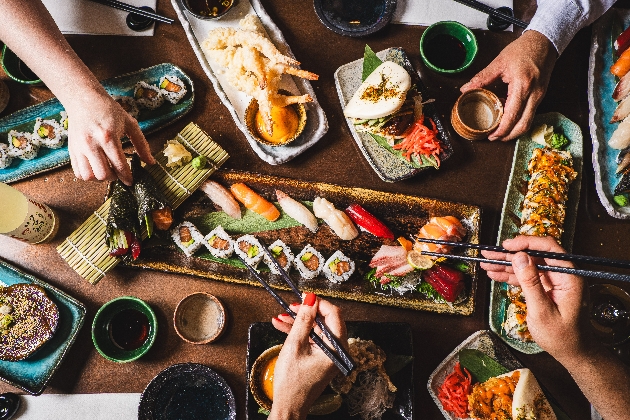 People eating sushi 